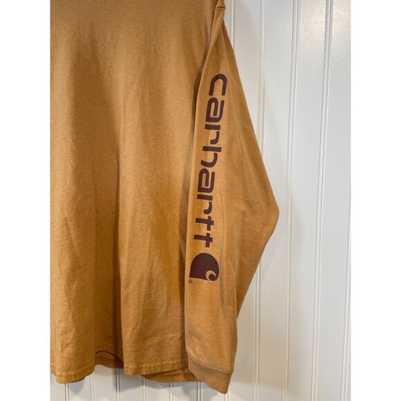 Carhartt Long Sleeve T Shirt Mustard Logo Sleeve Workwear Streetwear Men’s XL - Picture 2 of 4